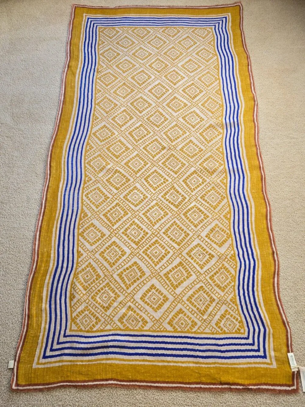 NWT Lovat & Green Linen Oversized Scarf Bilbao Spain Mustard Yellow Gold